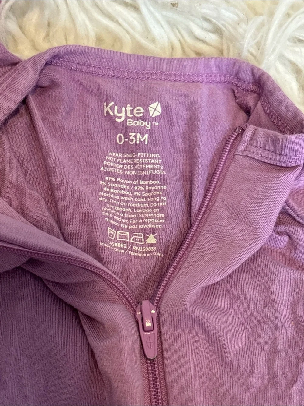 Kyte Baby Solid Dusty Lavender Bamboo Zipper Footie Sleeper 0-3M